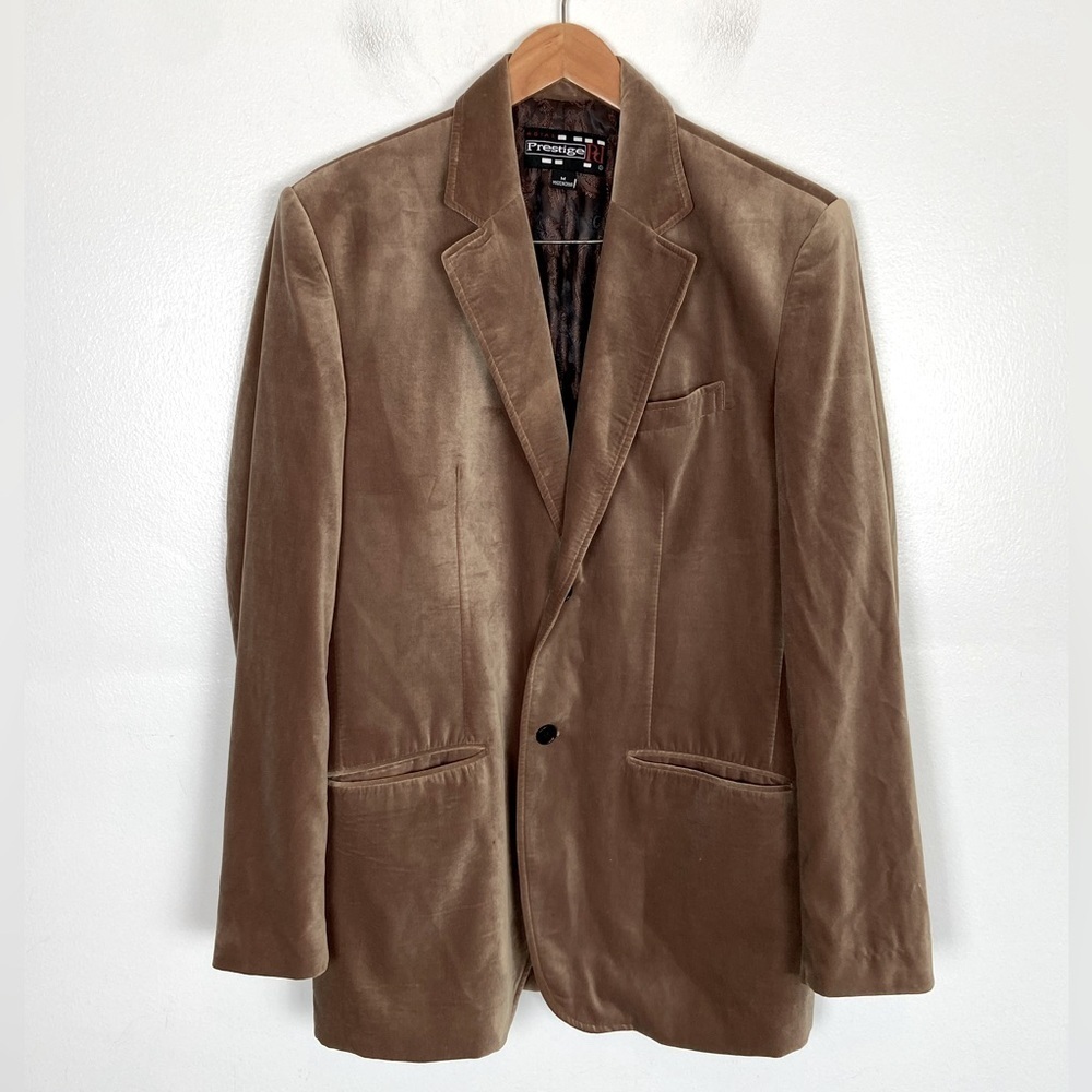 Royal Prestige PD Men's Velvet Sport Coat Size M Tan Whimsy Floral Satin Lining